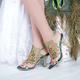 Femme Chaussures à Talons Sandales Chaussures habillées Chaussures scintillantes Mariage Soirée Plume de paon Strass Talon Cône Talon Aiguille Bout ouvert Elégant Bohême Rétro Vintage Cuir microbien