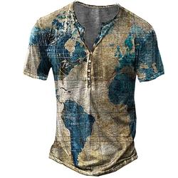 Homme Graphic Carte T shirt Chemise Henley Shirt Tee Manche Courte 3D effet Design basique Décontractées Extérieur du quotidien Des sports Eté Bleu Violet Vert Kaki Henley T-shirt Henley