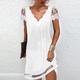 Femme robe noire Robe Droite Dentelle contrastée Dentelle Col festonné Manche en maille Mini robe basique Classique du quotidien Vacances Manche Courte Eté Printemps