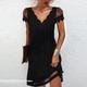 Femme robe noire Robe Droite Dentelle contrastée Dentelle Col festonné Manche en maille Mini robe basique Classique du quotidien Vacances Manche Courte Eté Printemps