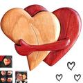 Bouton à épingle en bois intarsia de coeurs aimants, ornements en bois de câlin de poche, épingle de bouton d'amour faite à la main, broche de coeur vintage pour sacs à dos vêtements chapeaux, cadeau