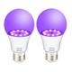 2 pièces 1 pièce ampoule LED noire uv halloween violette 9,5w remplacement d'ampoule noire jusqu'à 100w lumière noire niveau uva 385-400nm a19 atmosphère effrayante d'halloween