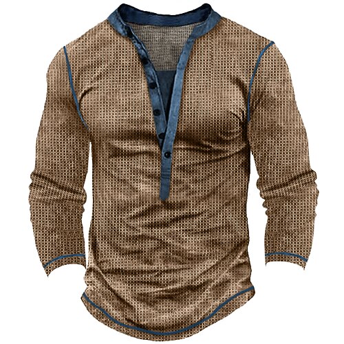 Homme T-shirt gaufré T-shirt à boutons T-shirt T-shirt Henley gaufré manche longue Henley Printemps Automne Bloc de Couleur ancien Designer Basique Patchwork Vacances Rue Sortir Marron Kaki Gris