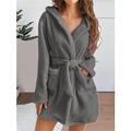 Femme Polaire Corail Robe Fluffy Fuzzy Peignoir Pyjama Robes Robe Couleur Pure Décontracté Confort Doux Maison Quotidien Lit Corail Velours Chaud Sweat À Capuche Manches Longues Poche Automne Hiver