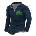 Polo pour homme de la Saint-Patrick, chemise de golf, polo zippé, jour de la Saint-Patrick st. Patrick's day trèfle couverture noir bleu marine extérieur rue fermeture éclair manches longues imprimé