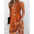 Robe Mini Femme Robe Petite Robe T Shirt Robe Tee Robe d'Été Robe d'Été Robe A Ligne Mode Active Streetwear Extérieur Vacances Rue Coupe Lâche Imprimé Floral Sans Manches Col en V Orange Vert Gris