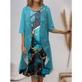 Femme Ensemble Robe Deux Pièces Robe casual Robe de Mousseline Robe imprimée Extérieur Vacances Mode Moderne Imprimer Robe mi-longue Col Ras du Cou Demi Manches Floral Ample Bleu Roi Bleu Vert