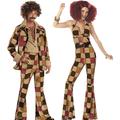 Cosplay Déguisements de couple de groupe d'Halloween Déguisement Abba Homme Femme Cosplay de Film Rétro Vintage Hippie Années 70 Marron Manteau Collant / Combinaison Pantalon Carnaval Mascarade