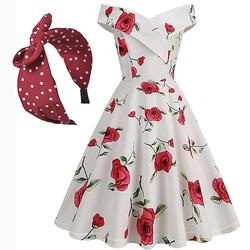 Robe évasée des années 50 Robe de Grease des années 1950 Élégante robe cocktail d'été Robe vintage à épaules dénudées pour femmes Fête de mariage Robe évasée jusqu'aux genoux Masquerade