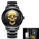 lige hommes montre à quartz 3d crâne étanche en acier inoxydable sport analogique montre à quartz hommes halloween décoration montre-bracelet avec boîte-cadeau