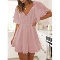 robe blanche Robe dentelle Robe casual Femme Mini robe Dentelle A Volants Plein Air Vacances Rendez-vous Vêtement de rue basique Col V Demi Manches Standard Blanche Rose Claire S M L XL