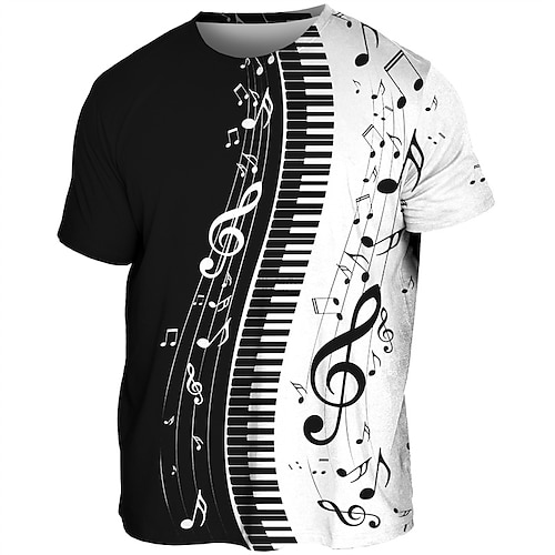 Festival de musique Homme Graphique Instrument de musique T-shirt Manche Courte T-shirt Impression 3D Col ras du cou Chemise ancien Mode Designer Extérieur Occasionnel Quotidien Noir Blanche