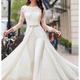 Hall robes de mariée simples combinaisons illusion cou manches longues longueur au sol robes de mariée en dentelle avec ceintures/rubans cristaux 2024