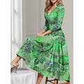 Femme Robe mi-longue robe soirée robe cocktail Invité de mariage Robe Robe Évasée Mode Soirée Moderne Formel robe hiver Vacances Standard Floral Manches 3/4 V Profond Rouge Bleu Vert Printemps