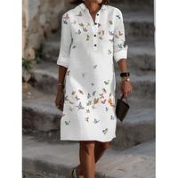 Femme Robe chemise Mini robe Bouton du quotidien Col de Chemise manche longue Eté Printemps Automne Blanche Jaune Floral