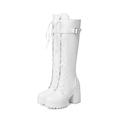 Femme Bottes Bottes de plate-forme Bottes à lacets Allez Allez Bottes Soirée du quotidien Couleur Pleine Bottes genou Hiver Lacet Talon Bottier Bout rond Punk Minimalisme Cuir PU Polyuréthane Lacet