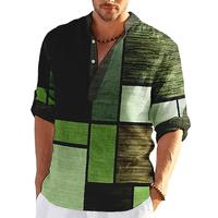 Homme Tartan Formes Géométriques Géométrie Chemise manche longue Mode Vêtement de rue Design Casual Sortie Eté Printemps Automne Mao Imprimer Noir Jaune Vert Claire Bleu Bleu Ciel