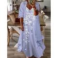 grande taille femme courbe robe décontractée ensemble de robe robe deux pièces robe longue à fleurs robe longue manches 3/4 imprimé col en v mode quotidien rose bleu printemps été l xl xxl 3xl