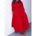 femme grande taille courbe tenue décontractée robe trapèze couleur unie robe longue robe longue manches 3/4 à lacets poche ras du cou mode quotidien jaune rouge printemps été l xl xxl 3xl