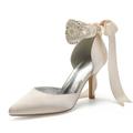 Femme Chaussures de mariage Escarpins Chaussures habillées Talons à bride à la cheville Chaussures de mariée Strass Cristal Imitation Perle Talon Aiguille Bout pointu Sexy Satin Lacet Argent Noir