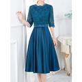 Femmes Robe Midi Robe en Dentelle Robe de Soirée Robe de Cocktail Robe en Satin Mode Fête Moderne Vacances robe demoiselle d honneur Anniversaire Mince Couleur Unie Demi Manches Col ras du cou Gris