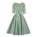 Femmes Robe Midi Robe en Dentelle Robe de Soirée Robe de Cocktail Robe en Satin Mode Fête Moderne Vacances robe demoiselle d honneur Anniversaire Mince Couleur Unie Demi Manches Col ras du cou Gris