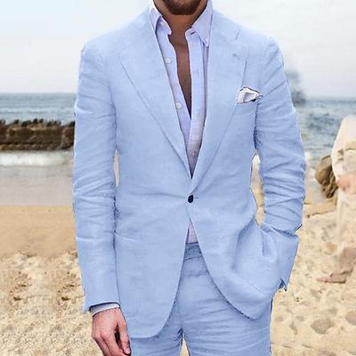 Costumes en lin pour hommes, champagne, bleu ciel, lavande, costumes de mariage sur la plage d'été, 2 pièces, couleur unie, coupe ajustée, simple boutonnage, deux boutons, 2024
