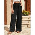 Femmes Taille EU / US Pantalon en coton et lin Droit Confort Pantalons Longueur complète Naturel Uni Cordon de serrage Confortable Non Elastique Tenue quotidienne Décontracté Quotidien Vert pomme