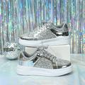 Femme Basket Chaussures bling-bling Rose Grandes Tailles Extérieur Bloc de couleur 3D Eté Hiver Strass Talon Plat Bout rond Bout fermé Mode Sportif Décontractées Polyuréthane Lacet Argent Noir Rose