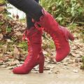 femme bottes grande taille bottes à talons soirée quotidien couleur unie bottes mi-mollet hiver à lacets talon épais bout pointu bout rond vintage marche à lacets noir rouge marron