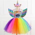 Licorne Robe Ailes Bandeau Fille Cosplay de Film Danse serrée Tutu robe de vacances Doré Bleu Arc-en-ciel Noël Halloween Carnaval Mariage robe demoiselle d honneur Robe Ailes Coiffure