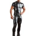 homme simili cuir sexy combinaison body justaucorps clubwear singlet slim fit cocktail noir couleur unie fermeture éclair devant manches courtes col rond