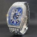 Montre Quartz Iced Out Pour Hommes Femmes Grand Poignet Montres Quartz Plein Diamant Visage Bleu Accessoires Hip Hop Montre Étanche Reloj Hombre