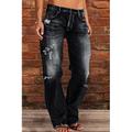 femme jeans maman taille basse effet vieilli droit pleine longueur denim poche déchiré taille basse décontracté lounge casual quotidien noir bleu marine s m