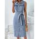 Robe en jean Robe chemise en jean Femme Robe mi-longue Jean Mode Moderne Extérieur du quotidien Vacances Col de Chemise Lacet Bouton Sans Manches Eté Printemps 2023 Ample Bleu Plein S M L XL 2XL