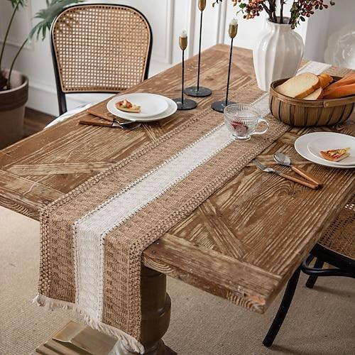 Chemin de table de ferme vintage, chemin de table en coton et lin, décorations de table pour dîner, fête, vacances