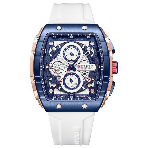 Montre en quartz CURREN pour hommes Créative Sport de plein air Montre-bracelet analogique Chronographe Étanche Lumineux Calendrier Date Montre à bracelet en silicone
