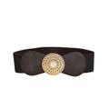 Boucle ronde chaîne élastique ceinture élastique femme costume extérieur robe perle disque noir rétro ceinture