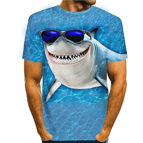 Homme Animal Requin Impressions Graphiques Chemise T-shirt Manche Courte T-shirt Impression 3D Col rond Chemise Designer Occasionnel Grand et Long Quotidien Fête Bleu Été Vêtement Tenue S M L XL XXL