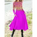 Robe midi pour femmes Robe en A Robe décontractée Robe d'hiver Robe évasée Mode Streetwear Maturité Formelle Extérieure Vacances Ajustement régulier Léopard Manches longues Col rond Noir Rose Rouge