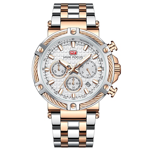Montres chronographe MINI FOCUS Multifonctionnelles à quartz pour hommes Luxe Bracelet en acier inoxydable Horloge masculine étanche relogio masculino