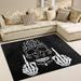 FREEAM Floral Skull Non Slip Area Rug for Living Dinning Room Bedroom Kitchen 4 x 6 (48 x 72 Inch) Black and White Nursery Rug Floor Carpet Yoga Mat