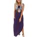 FhsagQ Summer Female Leather Dresses Summer Dress for Women Baseball Mom Gift Tshirt Dresses Graphic Printed Casual Maxi Dress Long Sundress Purple L