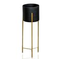 Modern Indoor Planter with Stand - Mid Century Plant Stand with Black Pot - 24â€� Gold Plant Stand For Indoor Plants - Tall Planter with 7.5 Inches Diameter Black Pot - Modern Home Decor for Living Room