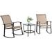 YZboomLife 3 Piece Outdoor Rocking Bistro Set Textilene Fabric Small Patio Set Front Porch Rocker Chairs Conversation Set with Glass Table for Lawn Garden Balcony Poolside (Light Gr