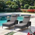 PARKWELL Set of 2 Outdoor Folding Chaise Lounge Chairs - Wicker Rattan Adjustable Recliners for Patio Pool w/ Wide Arm and Cushions - Gray