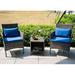 YZboomLife 3 Pieces Patio Set Outdoor Rattan Wicker Chair Set Conversation Sofa with Coffee Table Porch Chair Set with 2 Thick Cushions Patio Bistro Set for Garden Poolside Deck