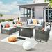 HOOOWOOO 8 Pieces Outdoor Furniture Sectional Sofa Patio Set with Swivel Rocking Chair and Fire Pit Table Grey