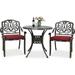 VIVIJASON 3-Piece Patio Furniture Dining Set All-Weather Cast Aluminum Outdoor Bistro Set Include 2 Chairs 2 Cushions and 30.8 Round Table w/Umbrella Hole for Balcony Lawn Backyard Red Cushion