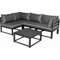 Outdoor Aluminum Furniture Set 5 Pieces Patio Corner Sofa Set Outdoor Sectional Conversation Sets with Coffee Table Modern Outdoor Furniture Couch with Thick Cushion for Balcony Backyard - Gray